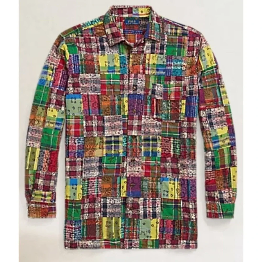 Polo Ralph Lauren Classic Fit Patchwork Madras Long Sleeve Button Down Shirt 4XB